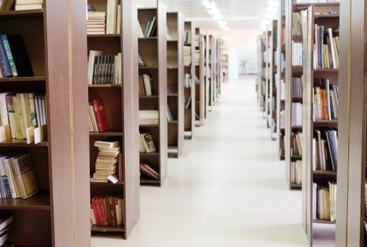library setting with books and reading material