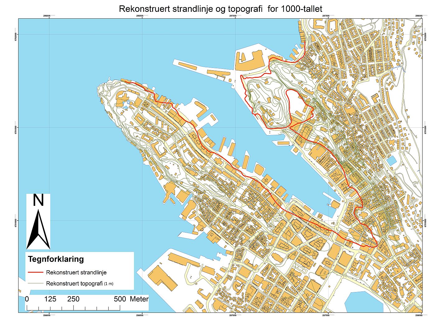 Rekonstruert strandlinje - kart av Joakim Haukedal