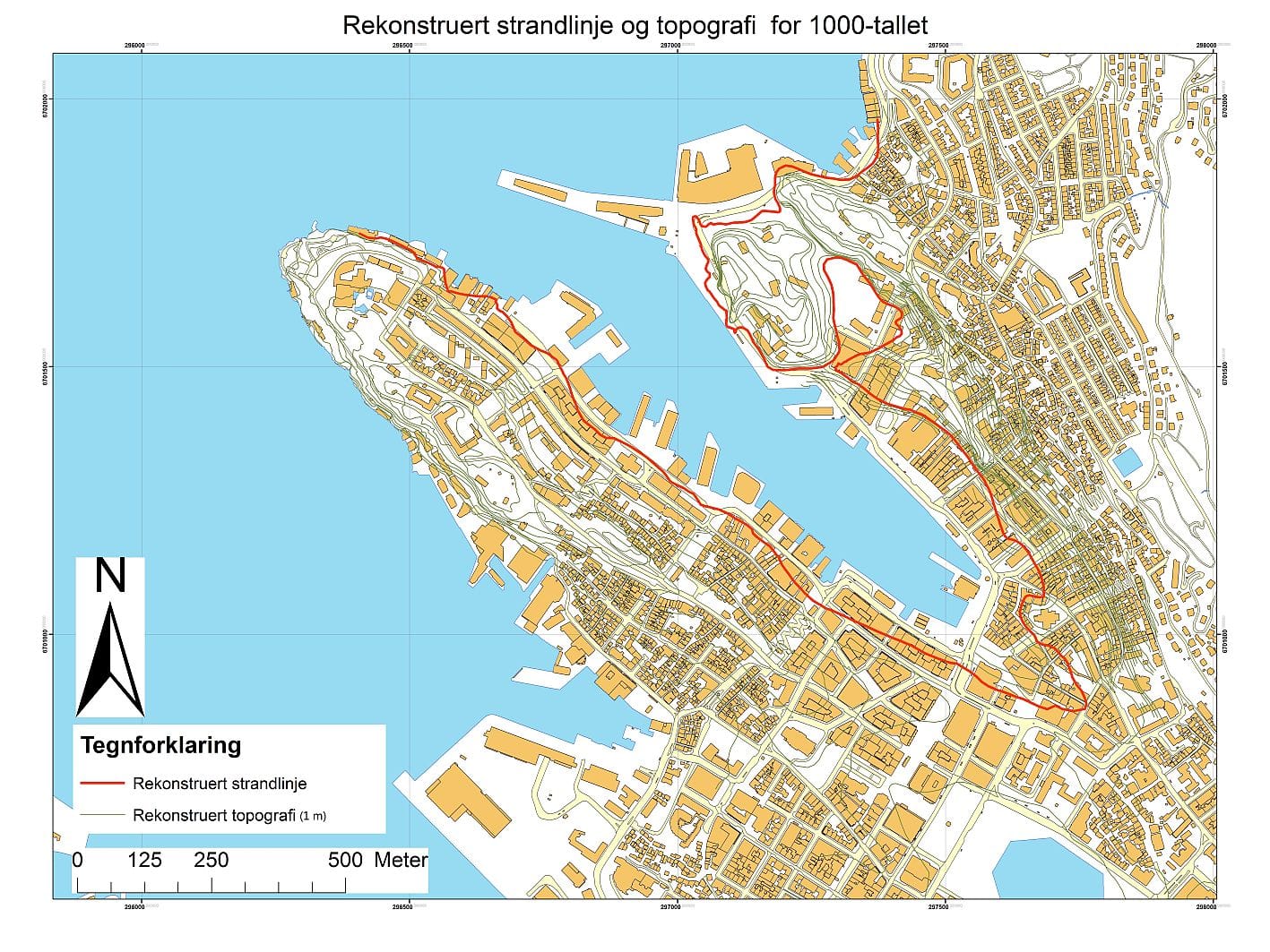 Rekonstruert strandlinje - kart av Joakim Haukedal