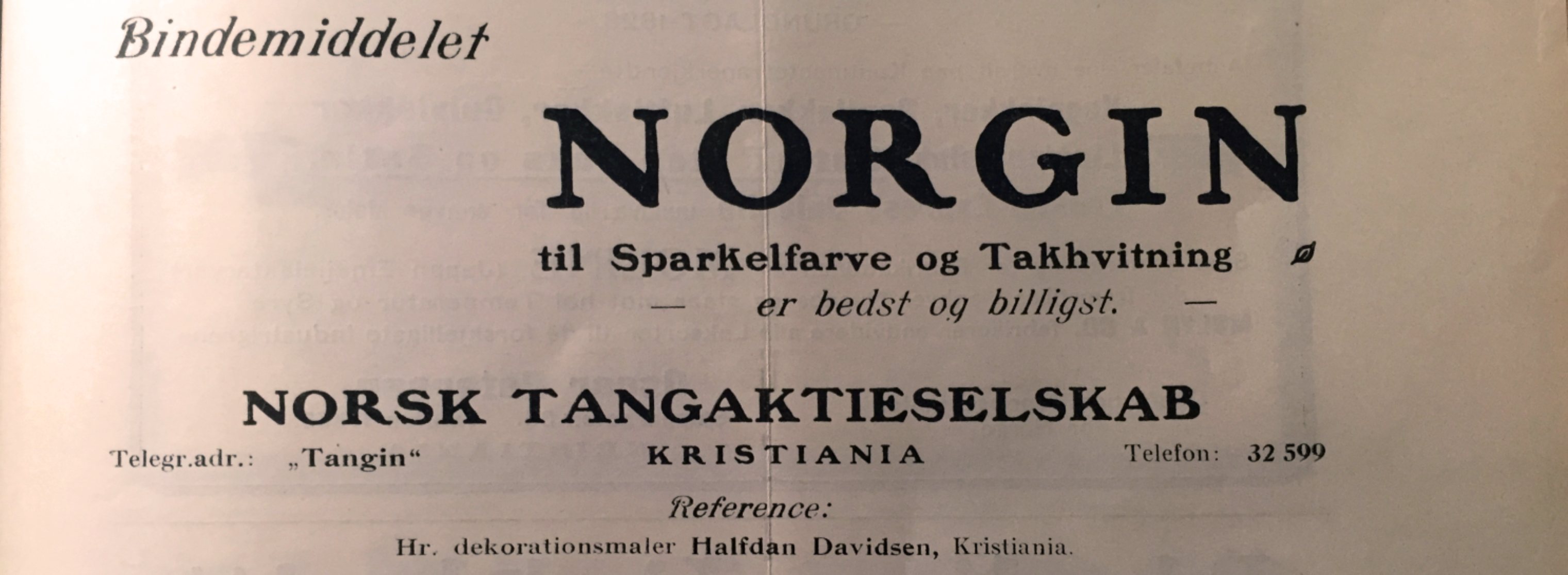 Fig.7: An advertisement on the alginate based binder «Norgin» in Maleren, 1921. Photo: NIKU.