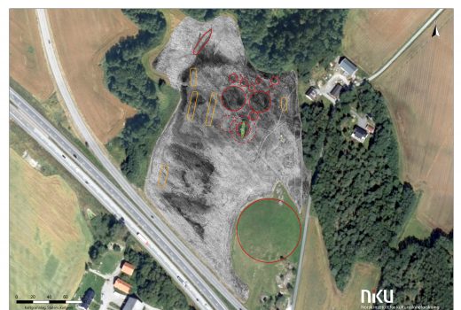 En georadar har avdekket spor av et vikingskip og en rekke gravhauger og hus fra jernalder ved Jellhaugen i Halden kommune.