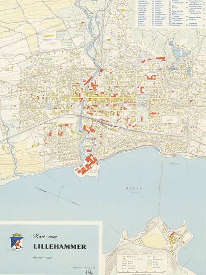 Kart over Lillehammer 1961. Kilde Byingeniøren i Lillehammer/Statens kartverk