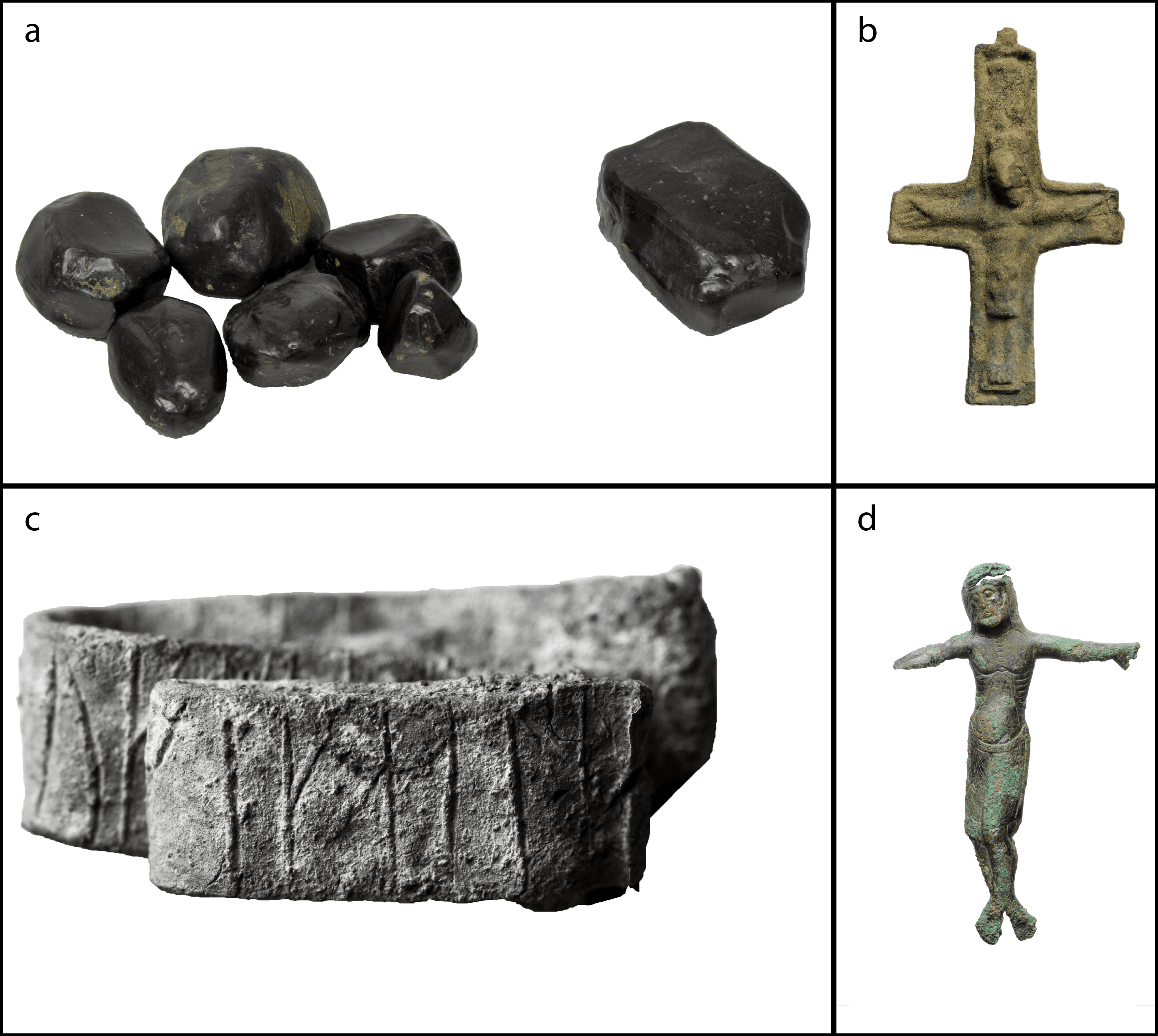 Krusifiks, obsidian, blyremse fra Søndre gate i Trondheim