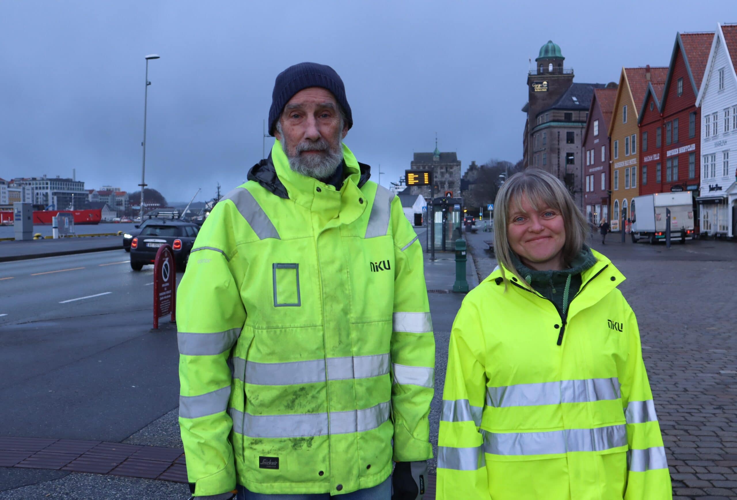 Rory Dunlop og Ambjørg Reinsnos på Bryggen i Bergen februar 2023